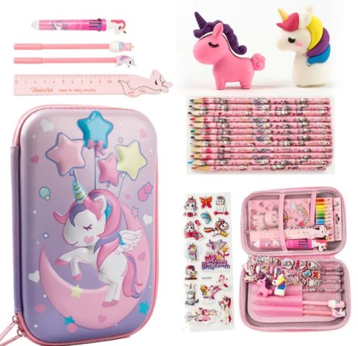Estuche con útiles escolares Unicornio
