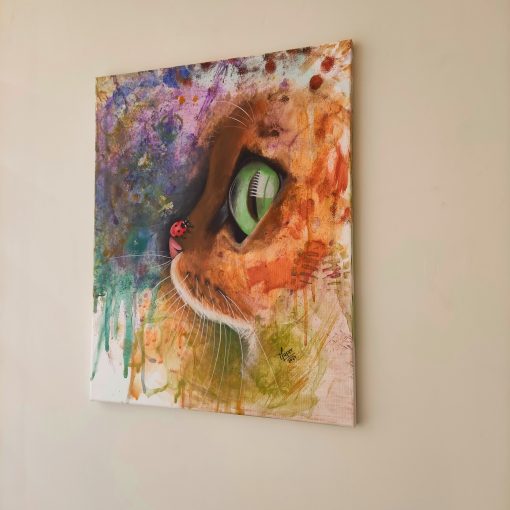 Pintura gato y mariquita